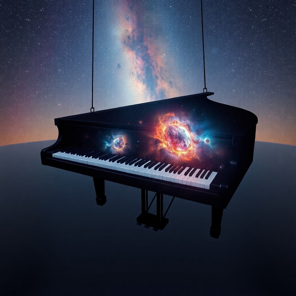 AI generated art for prompt: Create an enchanting image in the surrealistic style, depicting a grand piano gracefully suspended i