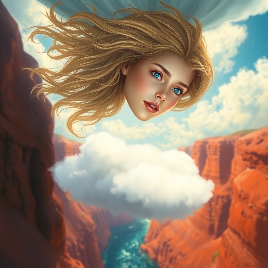 AI generated art for prompt: An enchanting digital art portrait captures a young woman with flowing golden hair and piercing azur