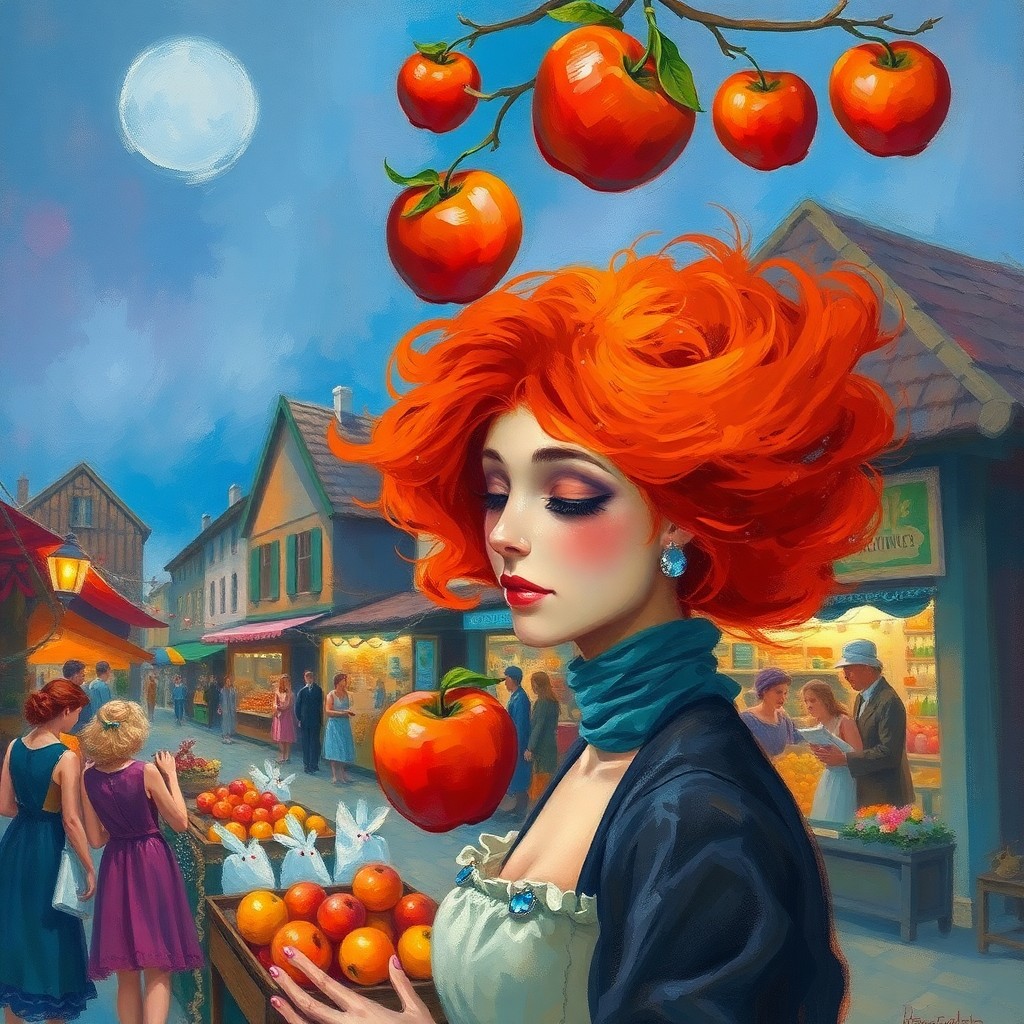 AI generated art for prompt: Craft an image that embodies Chagall-esque dreaminess with surrealist elements, capturing a lively v