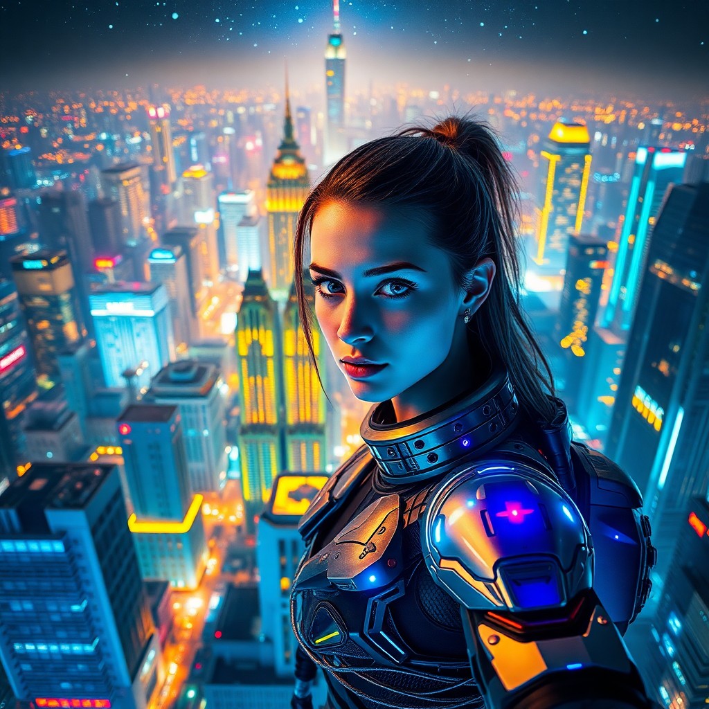 AI generated art for prompt: A futuristic cityscape illuminated by pulsating neon lights, with skyscrapers reaching towards the s