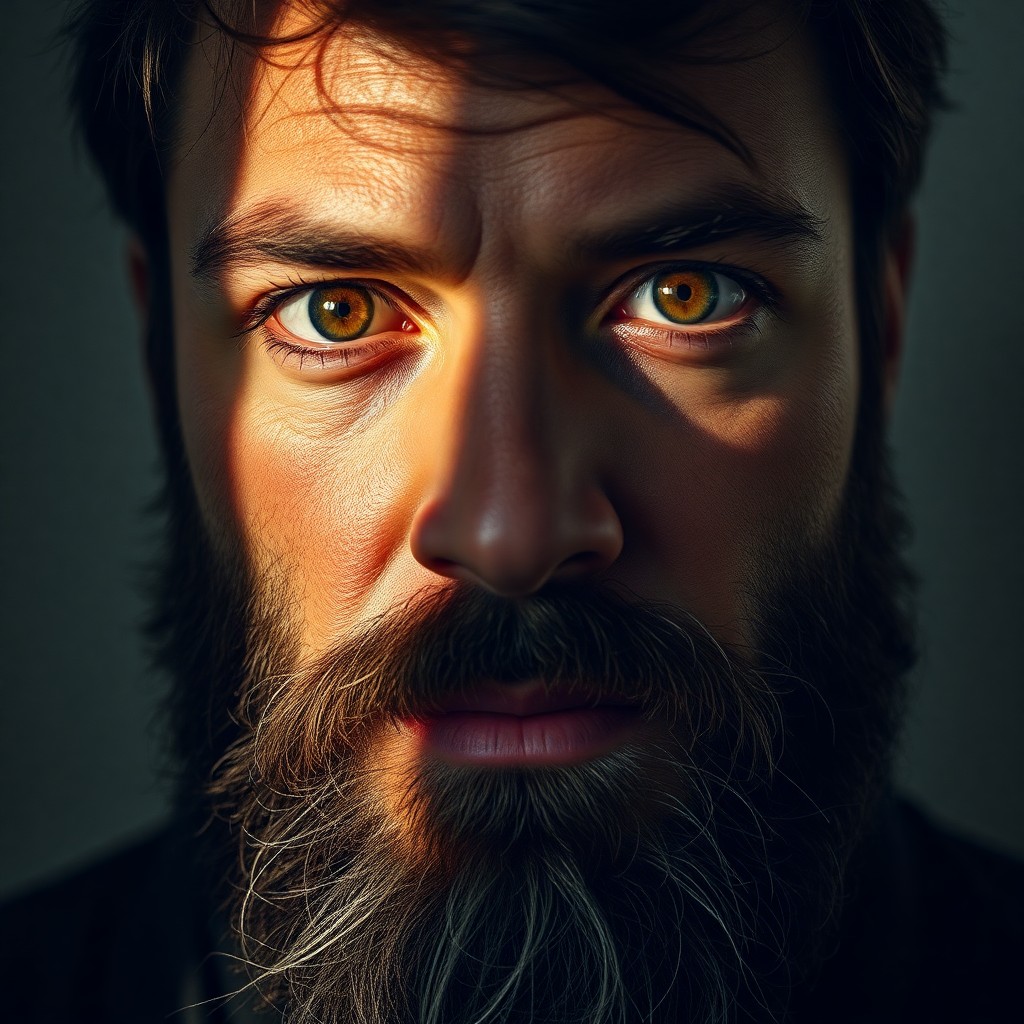 AI generated art for prompt: Craft an image in the hyperrealistic vein, featuring a close-up portrait of a male subject with inte