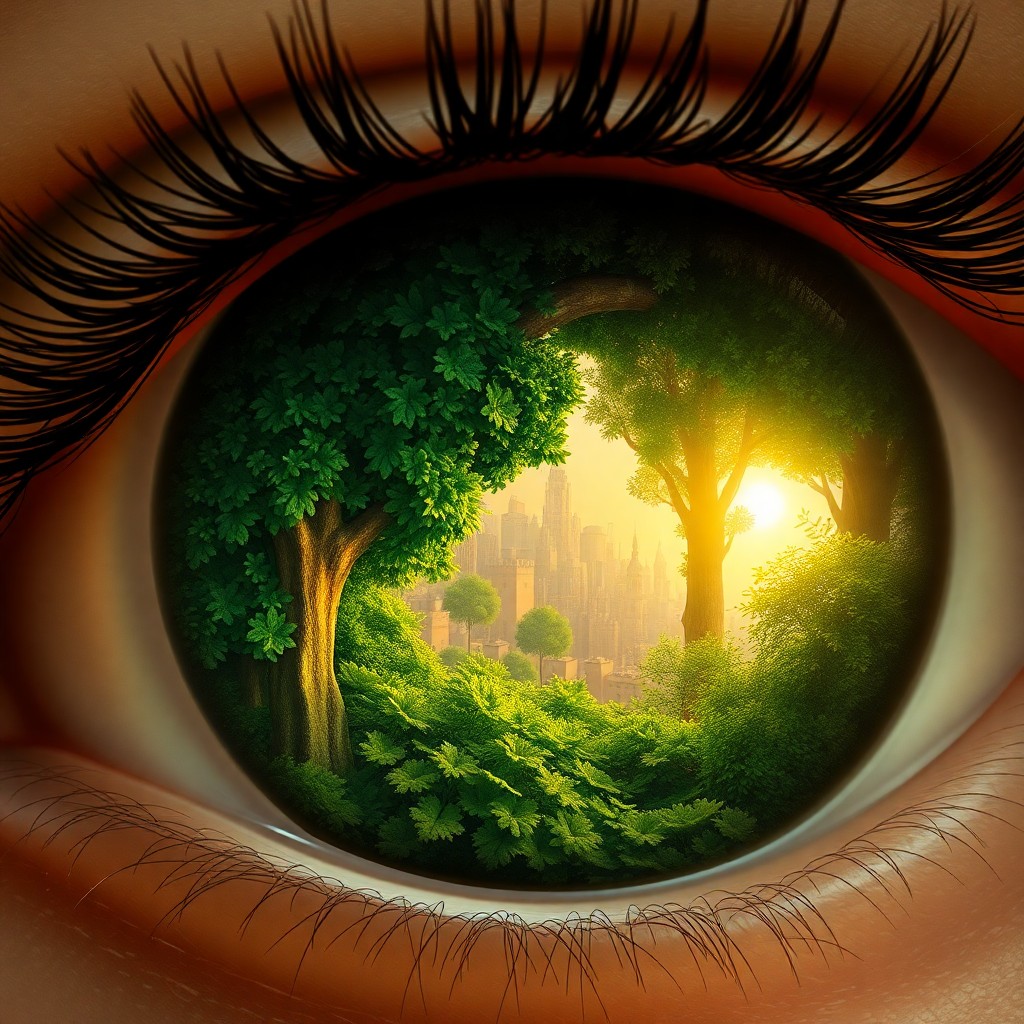 AI generated art for prompt: Craft an enchanting digital artwork depicting a whimsical forest nestled within an oversized human e