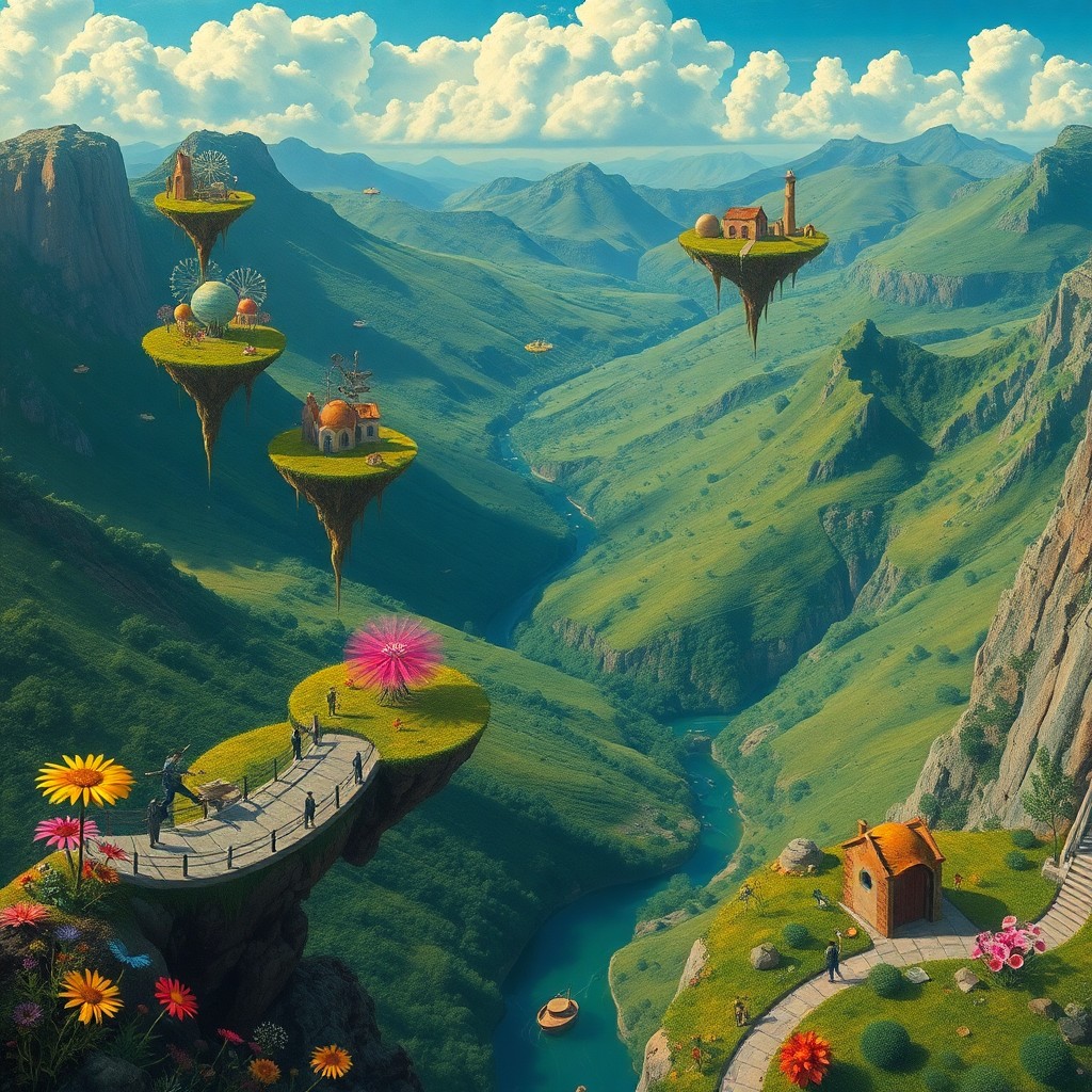 AI generated art for prompt: Craft an image embodying the surrealism of Dalí's dreamscapes, depicting a fantastical landscape whe