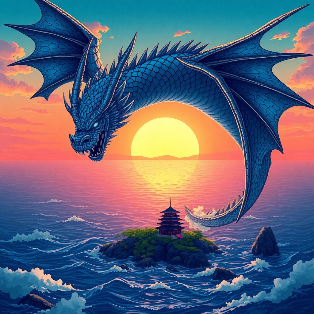 AI generated art for prompt: Imagine a captivating digital artwork showcasing an awe-inspiring dragon soaring majestically above 