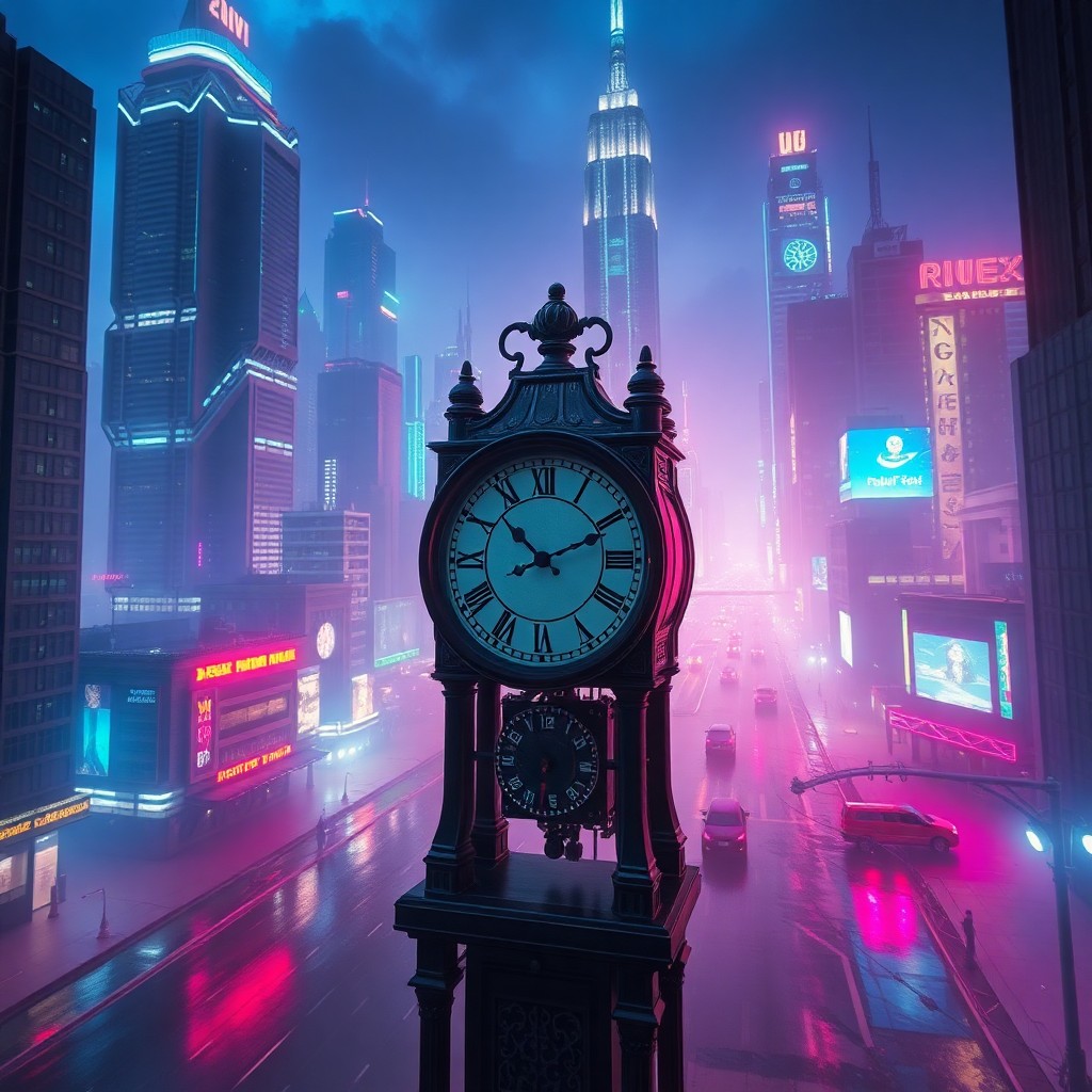 AI generated art for prompt: A surreal digital art piece depicting a futuristic cyberpunk cityscape bathed in twilight hues, view