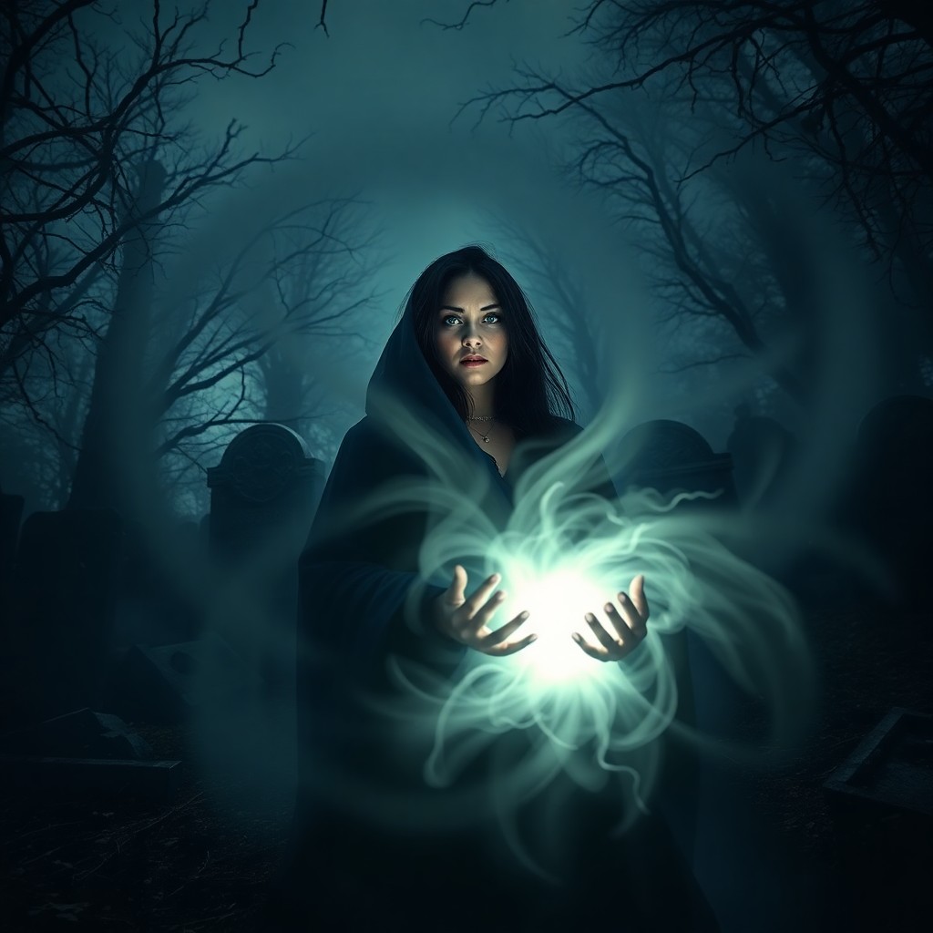 AI generated art for prompt: A mesmerizing photorealistic portrait captures an enigmatic sorceress from an unconventional low-ang