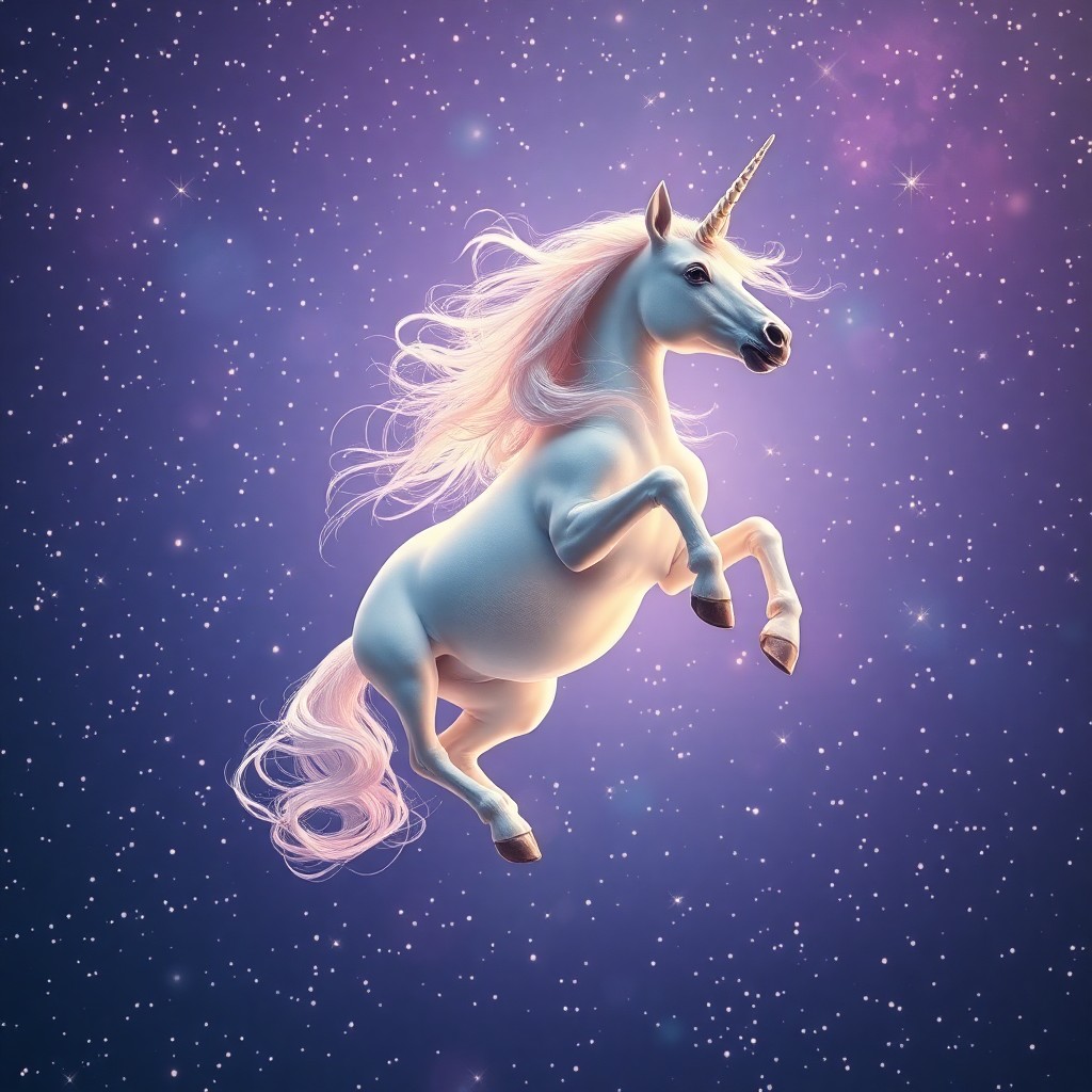 AI generated art for prompt: Envision a surreal dreamscape where an awe-inspiring equine creature gracefully drifts amidst twinkl