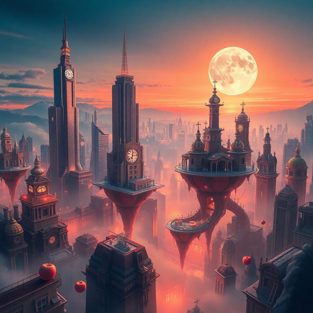 AI generated art for prompt: An imaginative digital art piece depicting an otherworldly cityscape viewed from an aerial perspecti