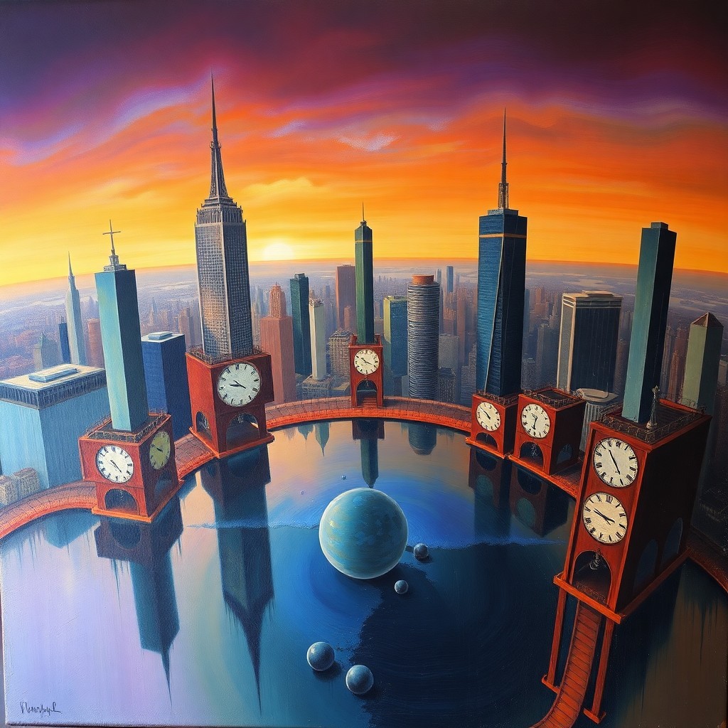 AI generated art for prompt: A surreal oil painting depicting an abstract cityscape from a unique bird's-eye view perspective, re