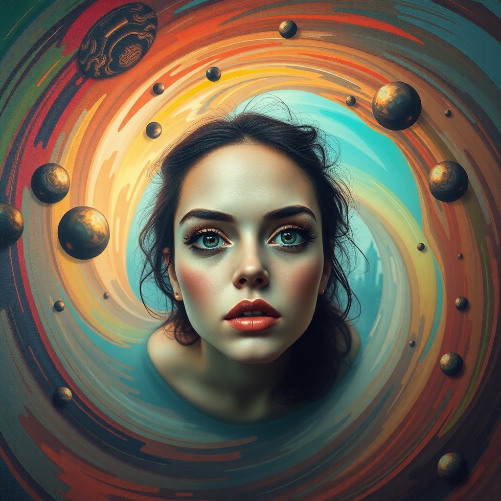 AI generated art for prompt: A captivating portrait in the style of surrealist paintings, featuring a woman with enigmatic eyes g