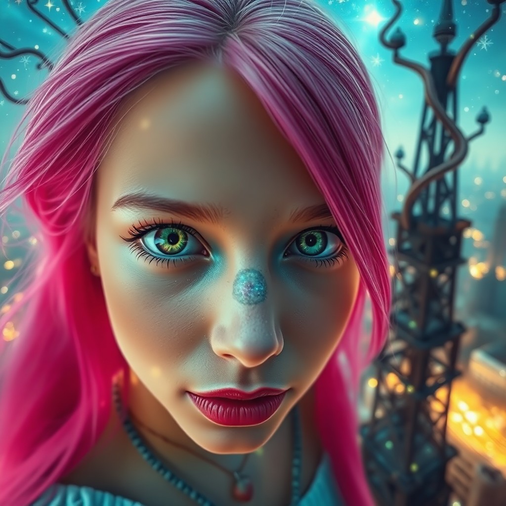 AI generated art for prompt: Imagine an enchanting dreamscape combining elements from fairy tales and futuristic cityscapes, with