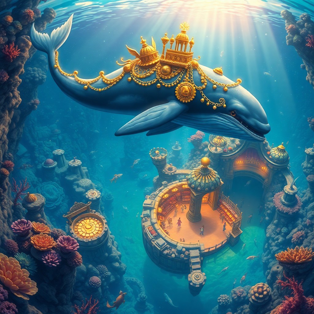 AI generated art for prompt: Visualize an enchanting underwater metropolis reminiscent of classic Disney animation, with biolumin