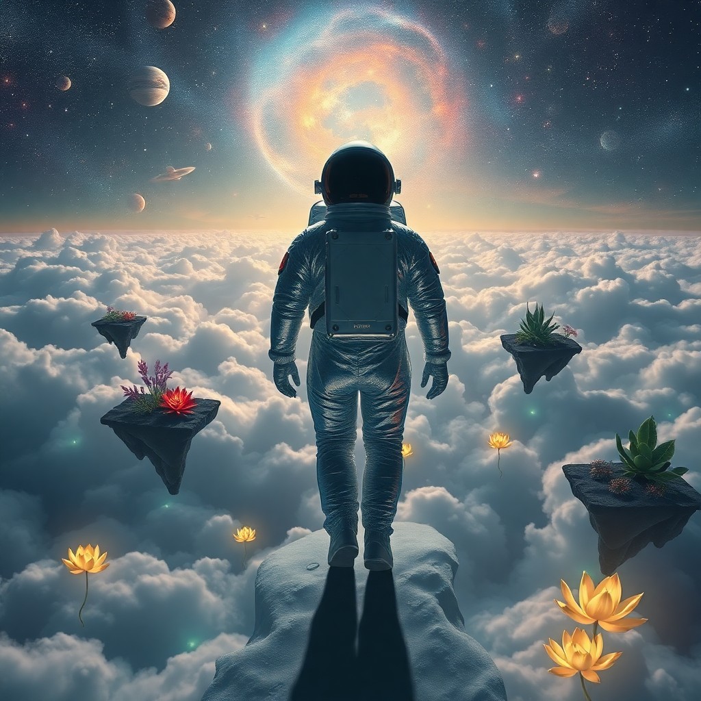 AI generated art for prompt: A mesmerizing digital artwork captures the essence of surrealism, depicting a solitary astronaut cla