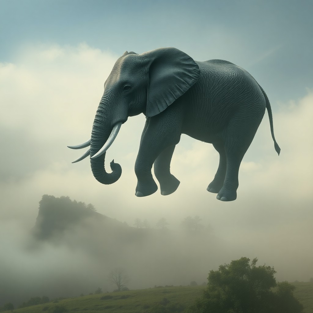 AI generated art for prompt: Imagine an enchanting digital artwork inspired by surrealism, depicting a majestic elephant graceful