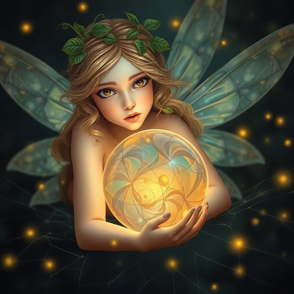 AI generated art for prompt: An entrancing portrait in the Art Nouveau style portrays a whimsical fairy with delicate gossamer wi