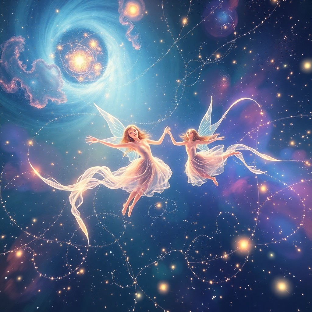 AI generated art for prompt: Craft an enchanting digital artwork depicting a celestial ballet where ethereal beings dance amidst 