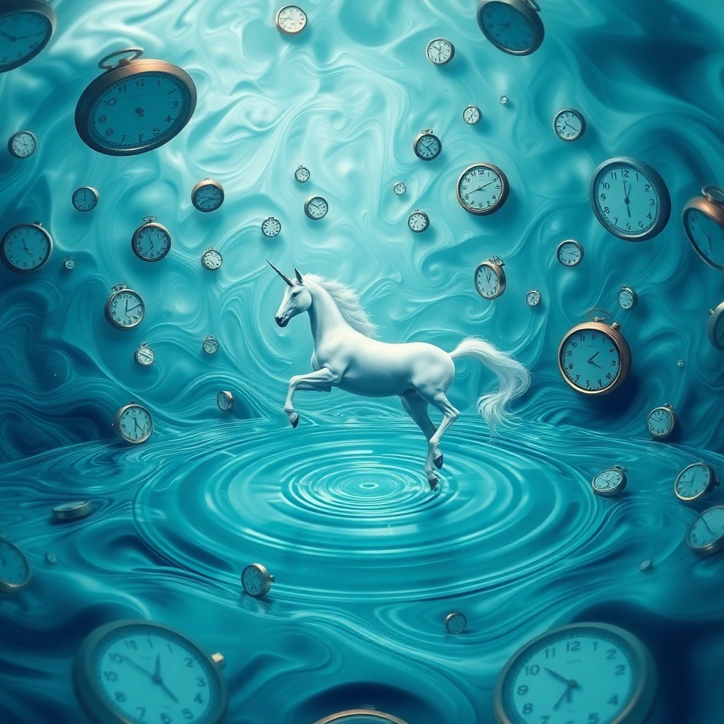 AI generated art for prompt: A surreal digital dreamscape showcasing a majestic unicorn gracefully floating amidst a sea of flowi