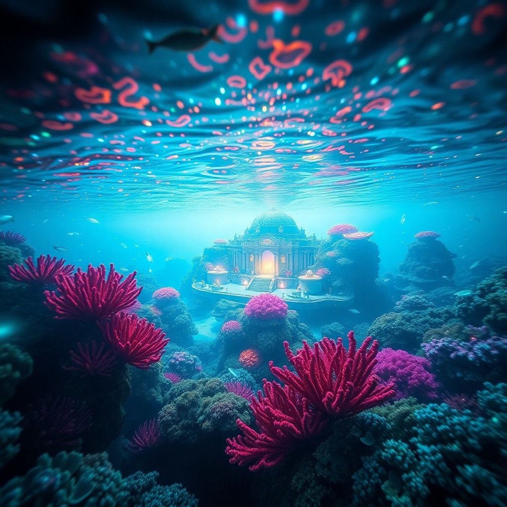 AI generated art for prompt: A mesmerizing digital artwork depicting an enchanting underwater realm from a unique perspective, as