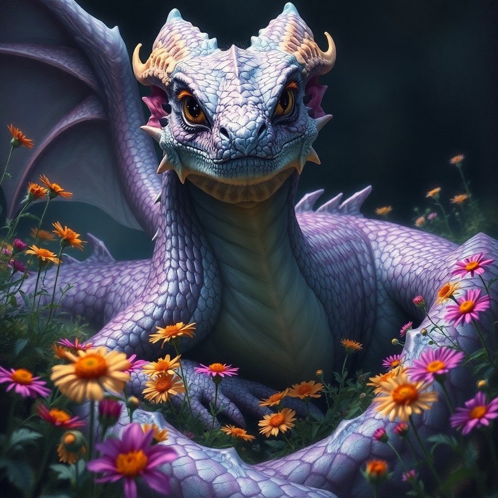 AI generated art for prompt: A wise, ancient dragon portrait in a captivating blend of Renaissance oil painting techniques and di