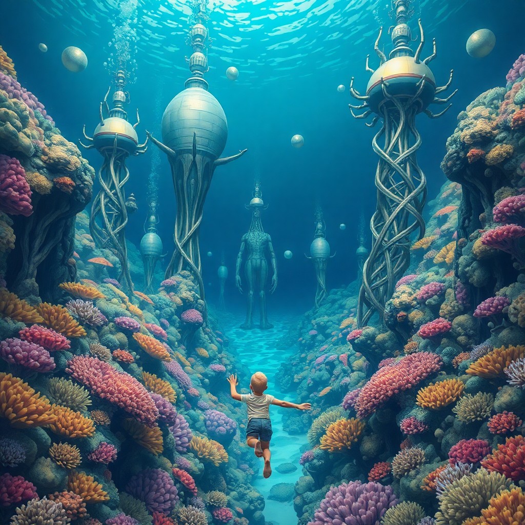 AI generated art for prompt: Envision a surreal underwater landscape where the enchanting world of Dr. Seuss' whimsical illustrat