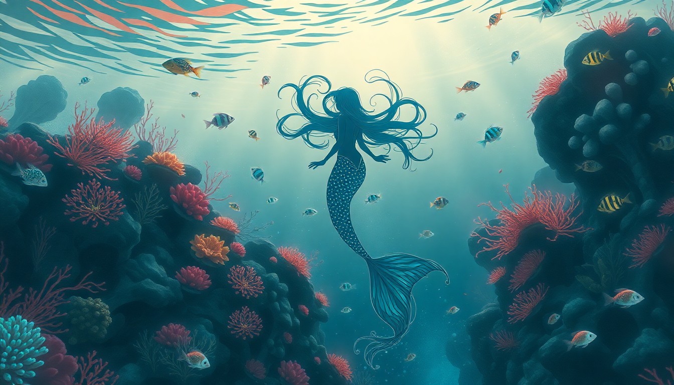 AI generated art for prompt: A captivating digital artwork depicts an enchanting underwater vista from the singular viewpoint of 