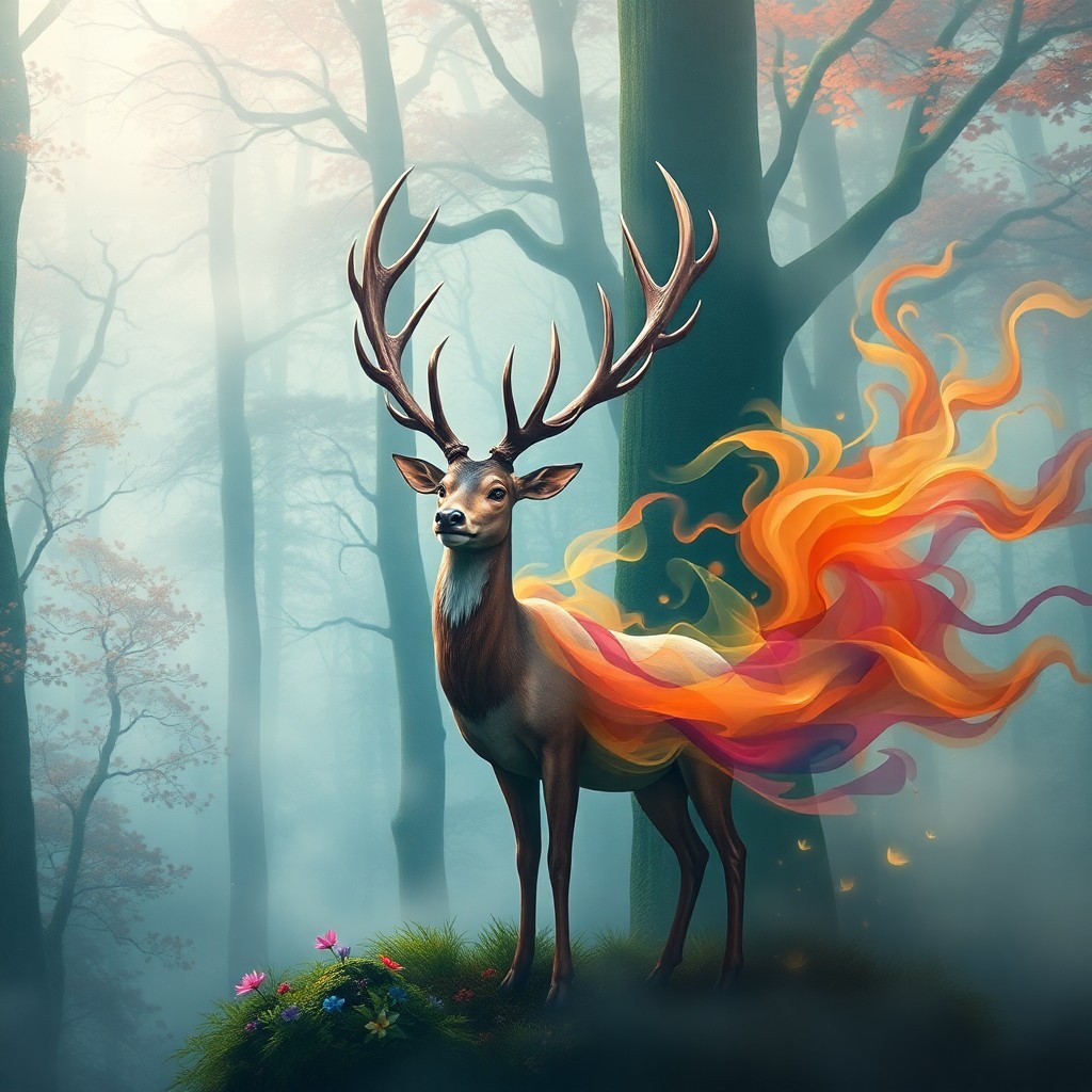 AI generated art for prompt: A whimsical forest emerges from the depths of fantasy, seamlessly blending surrealism and animated s