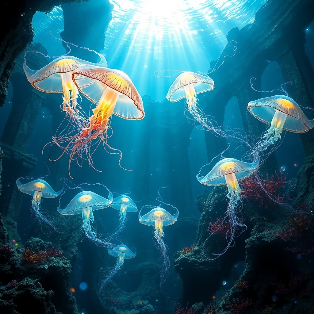 AI generated art for prompt: Craft an enchanting digital artwork depicting a mesmerizing underwater ballet performed by luminesce