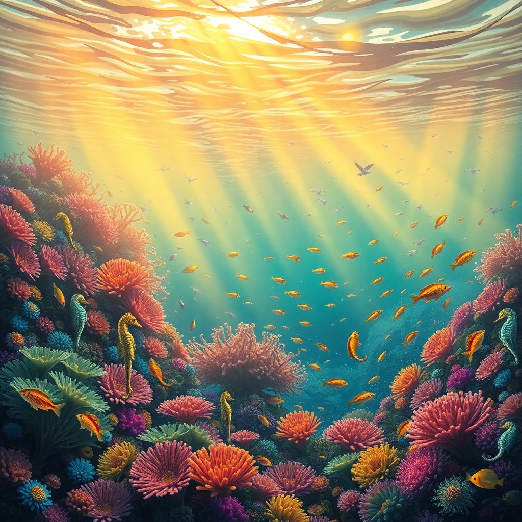 AI generated art for prompt: A mesmerizing digital art composition showcases an enchanting underwater world, reminiscent of Haeck