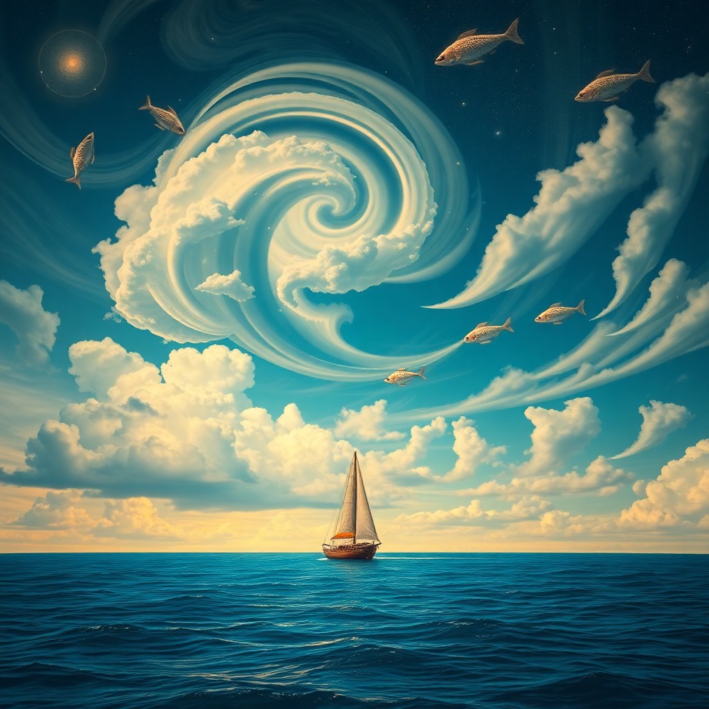 AI generated art for prompt: A dreamlike seascape unfolds before us, reminiscent of Salvador Dali's captivating style. From an lo