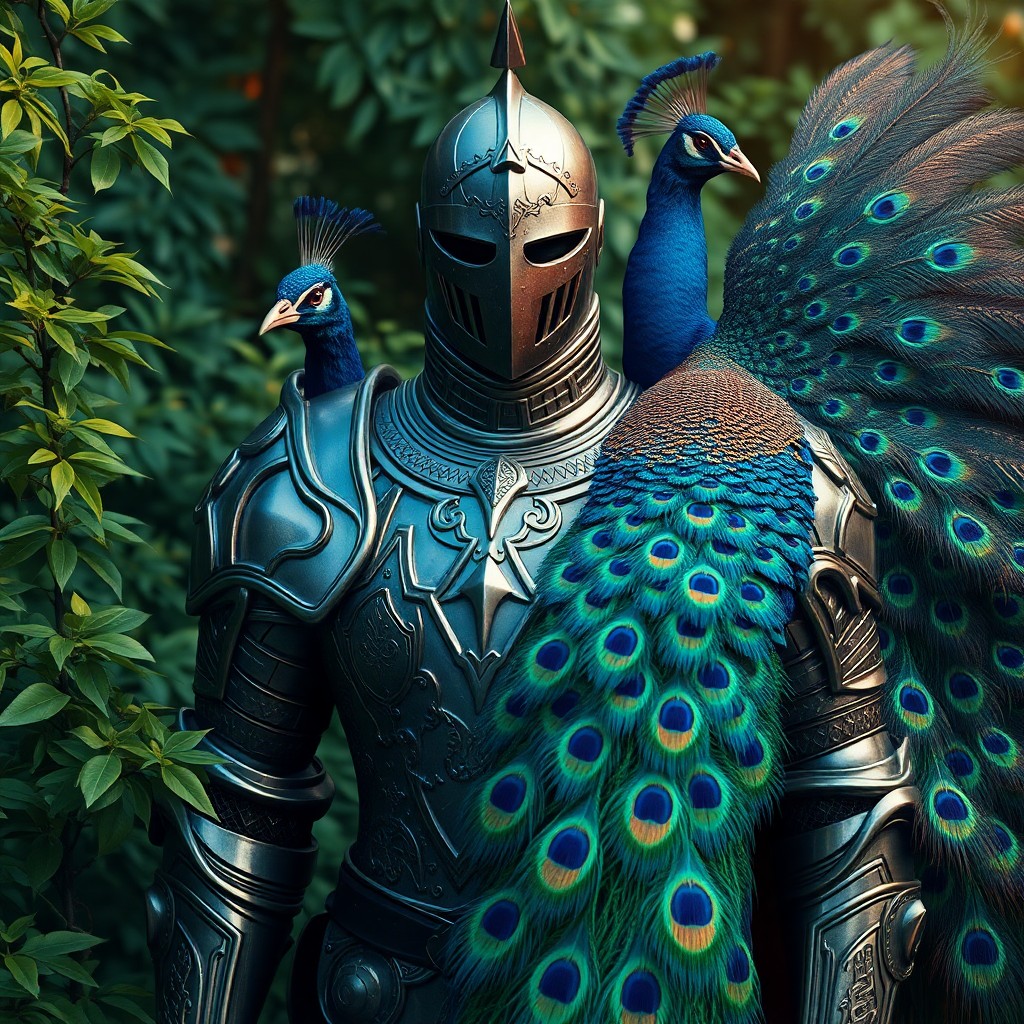 AI generated art for prompt: A mesmerizing digital artwork reveals an enchanting amalgamation of a medieval knight and a resplend