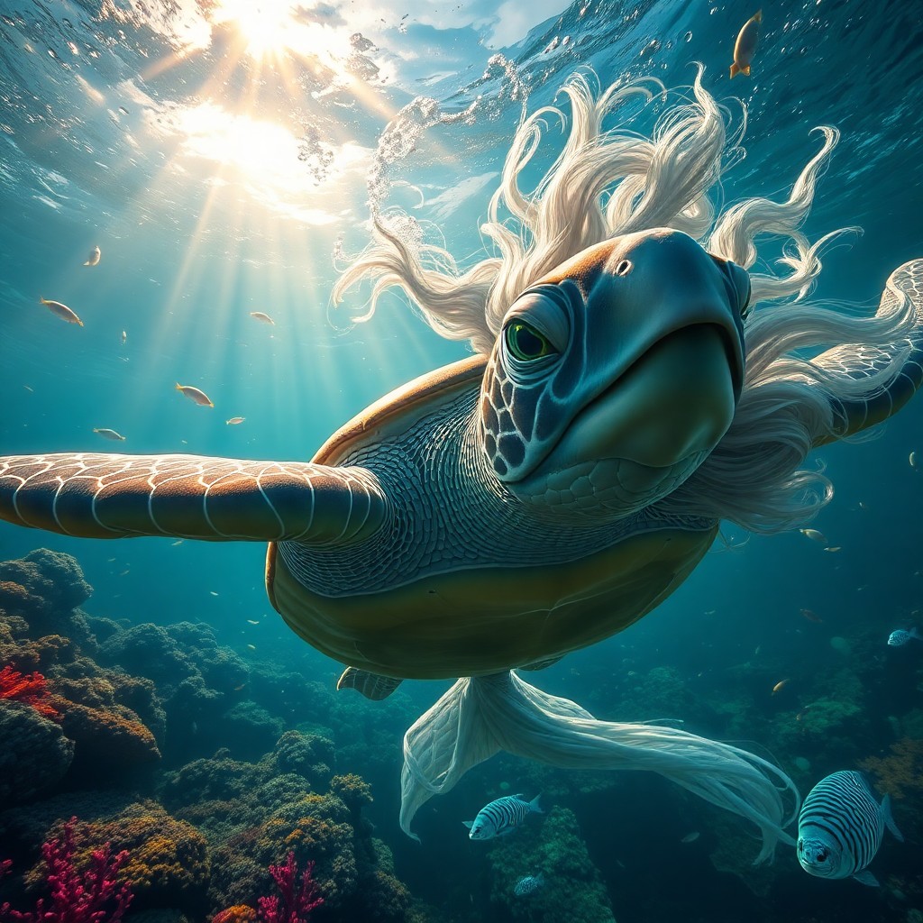 AI generated art for prompt: A captivating digital painting in photorealistic style captures an ethereal underwater scene inspire