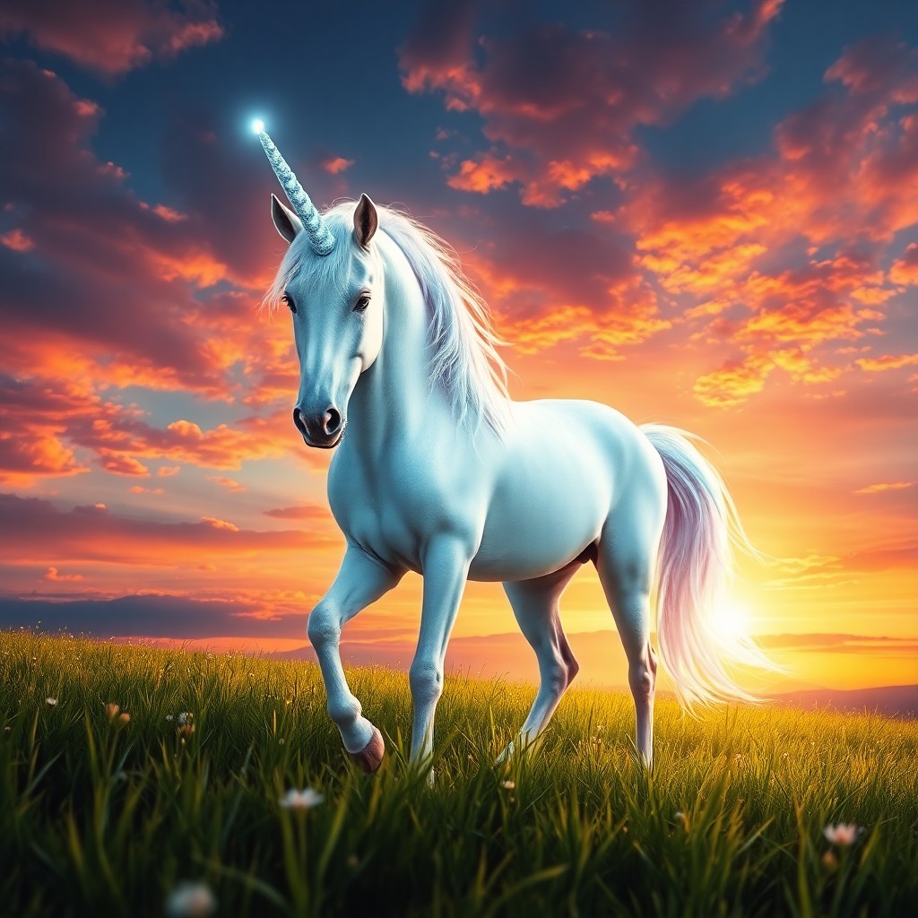 AI generated art for prompt: A captivating digital artwork portrays an awe-inspiring unicorn gracefully standing amidst a tranqui