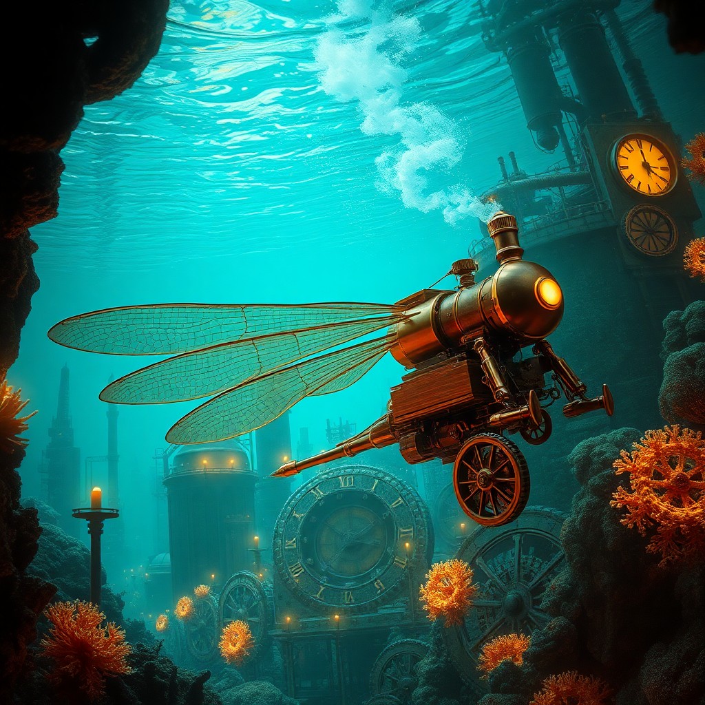 AI generated art for prompt: Craft an image showcasing a dreamlike underwater realm reminiscent of surrealist masterpieces, featu