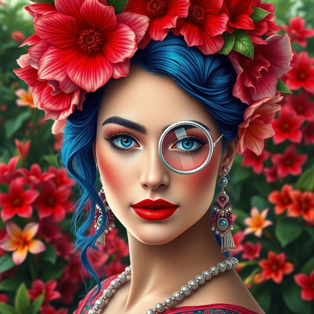 AI generated art for prompt: Craft an image that embodies the dynamic and expressive nature of Kahlo's self-portraits, portraying