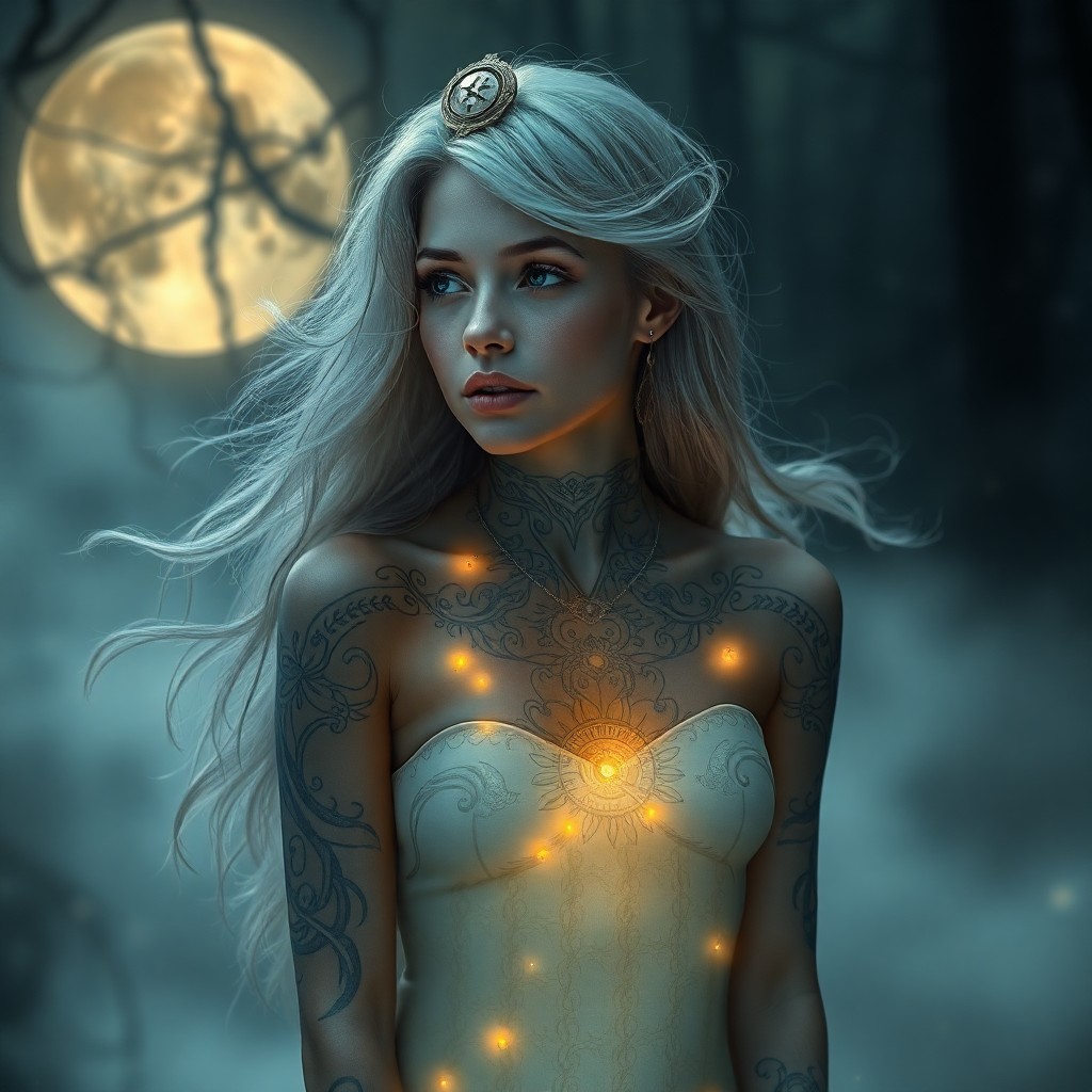 AI generated art for prompt: Craft an enchanting portrait in a mystical, ethereal style, depicting a captivating young woman with