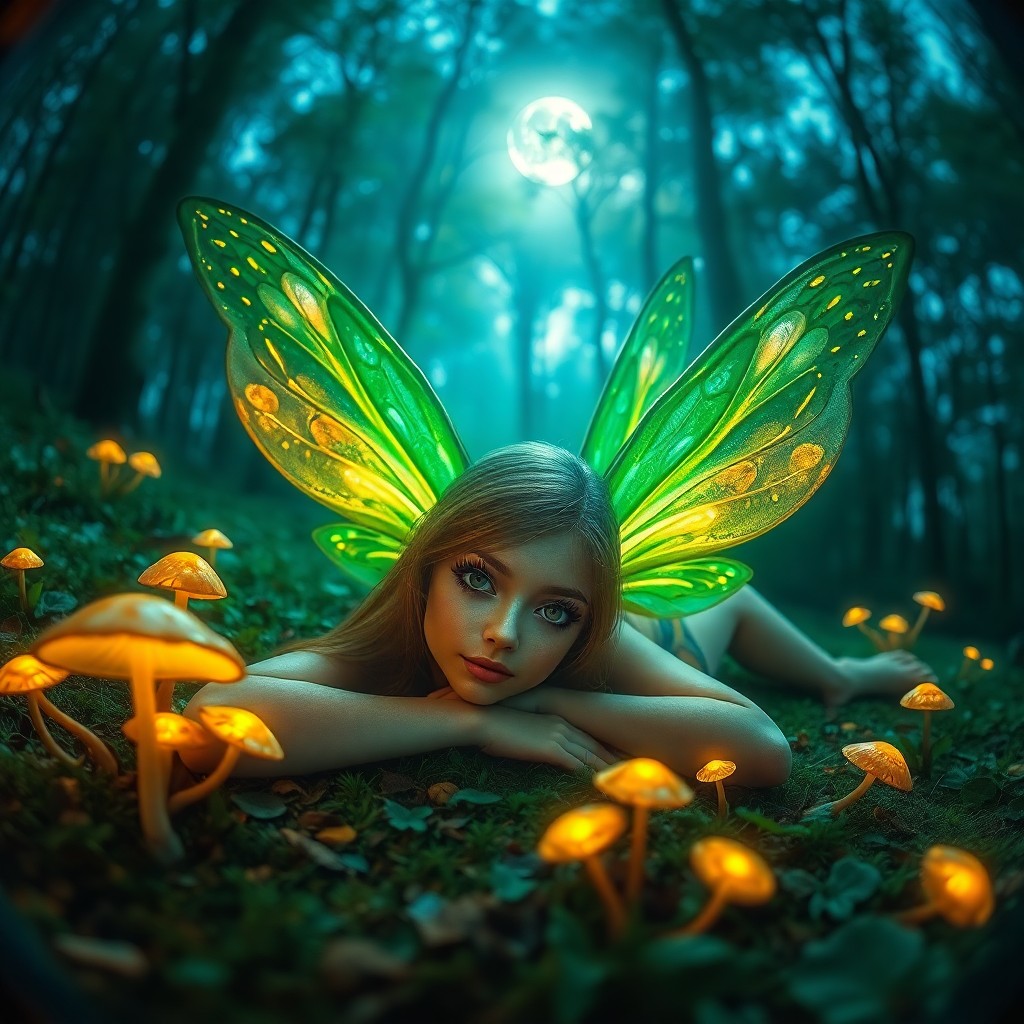 AI generated art for prompt: Imagine a captivating digital art scene featuring an enigmatic fairy with luminescent emerald and go