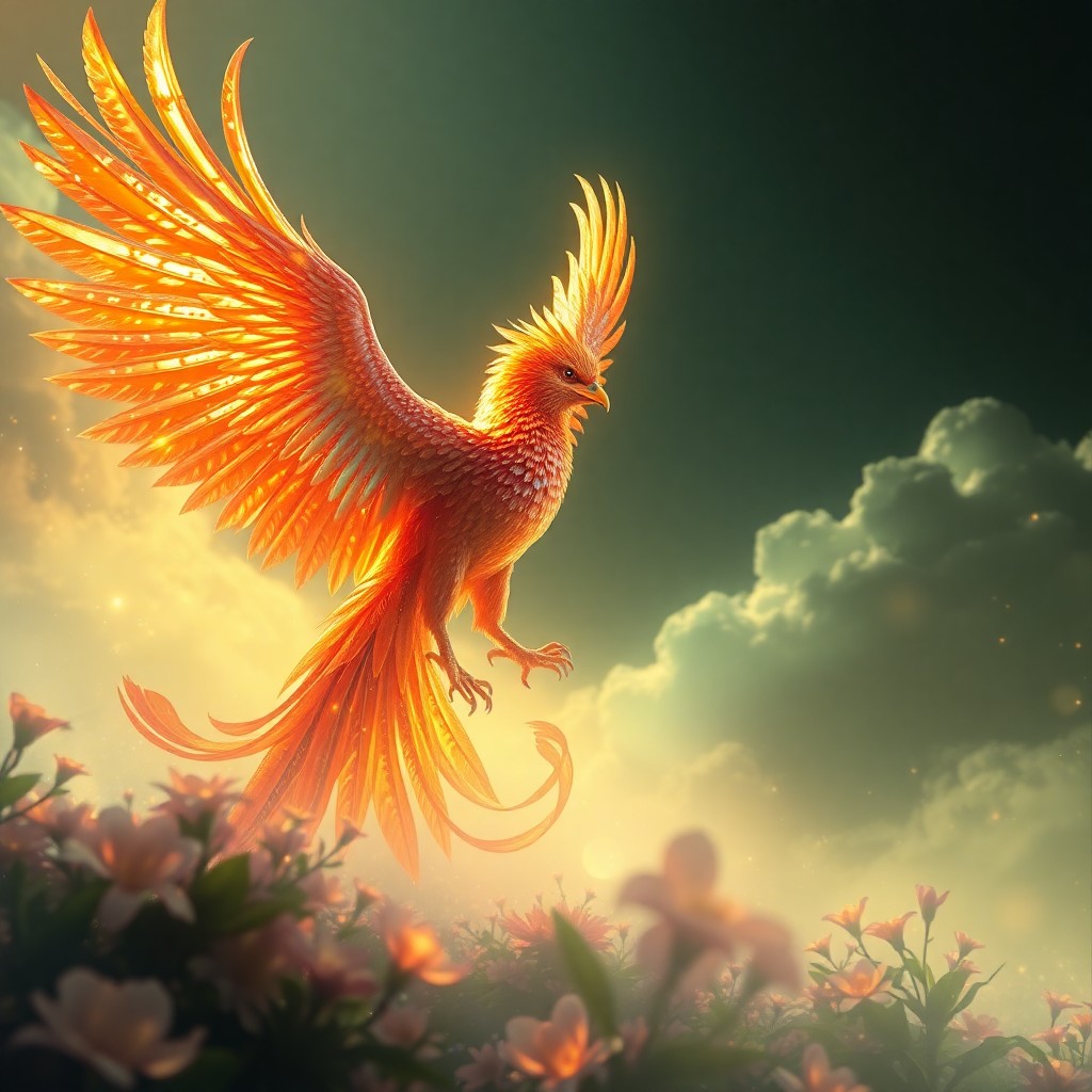 AI generated art for prompt: A resplendent phoenix ascends from an enigmatic maelstrom of luminous shades, its glistening wings r