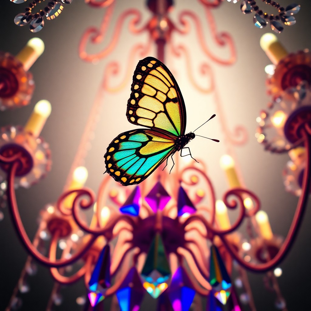 AI generated art for prompt: Envision an alluring scene where a dainty butterfly, its wings reminiscent of intricate mosaics, gli