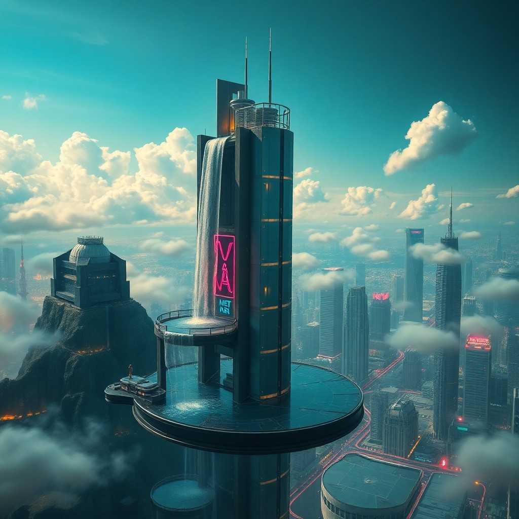 AI generated art for prompt: An image showcasing a surreal amalgamation of a futuristic metropolis and an otherworldly landscape,