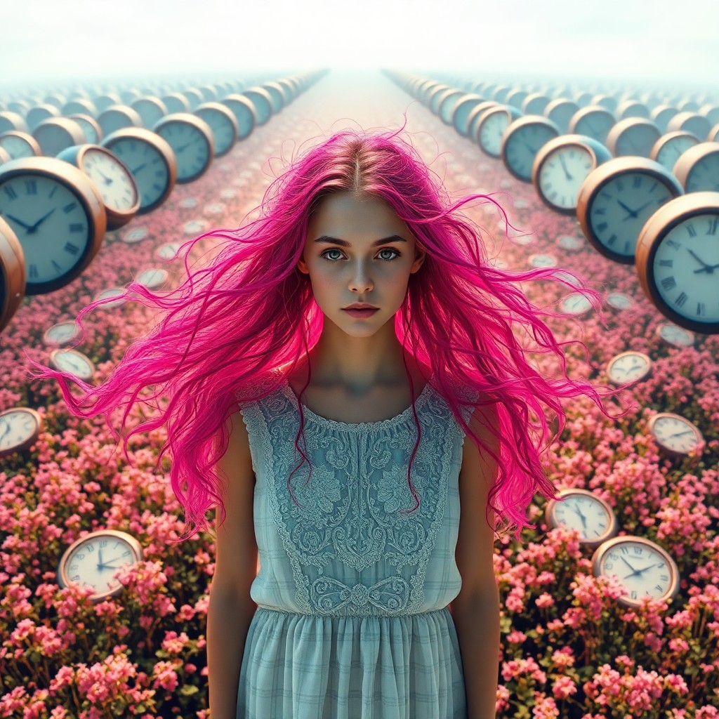 AI generated art for prompt: An ethereal digital art portrait depicting a young woman with flowing hair made of vibrant, transluc