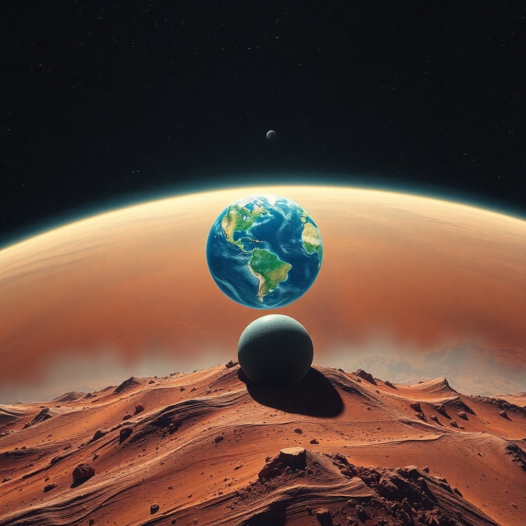 AI generated art for prompt: A mesmerizing panorama of Earth from the vantage point of Mars, captured through the innovative lens