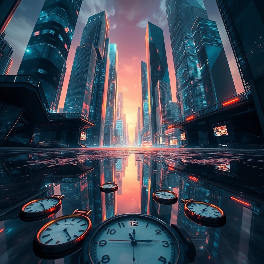 AI generated art for prompt: A mesmerizing digital artwork captures a futuristic cityscape where towering skyscrapers morph into 