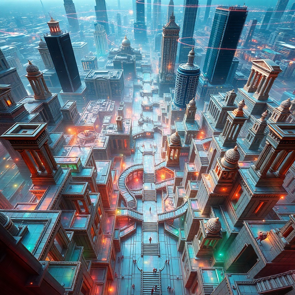 AI generated art for prompt: A mesmerizing digital art piece showcases an intricate labyrinthine cityscape stretching infinitely 