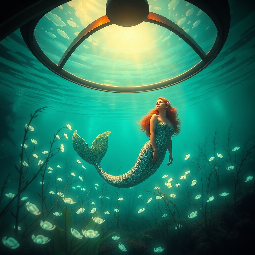 AI generated art for prompt: Envision an underwater landscape bathed in soft, impressionistic light, reminiscent of fine art from