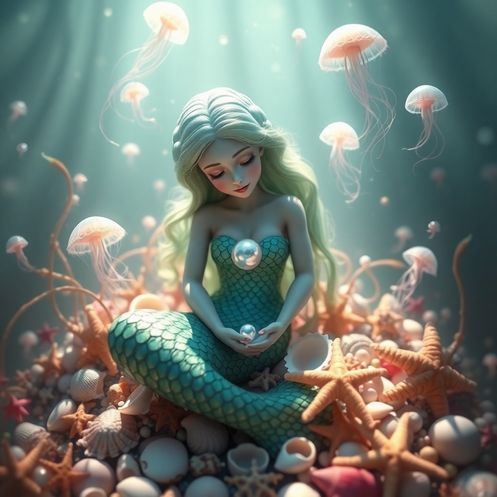 AI generated art for prompt: A mesmerizing digital artwork captures an enchanting underwater realm where delicate marine creature