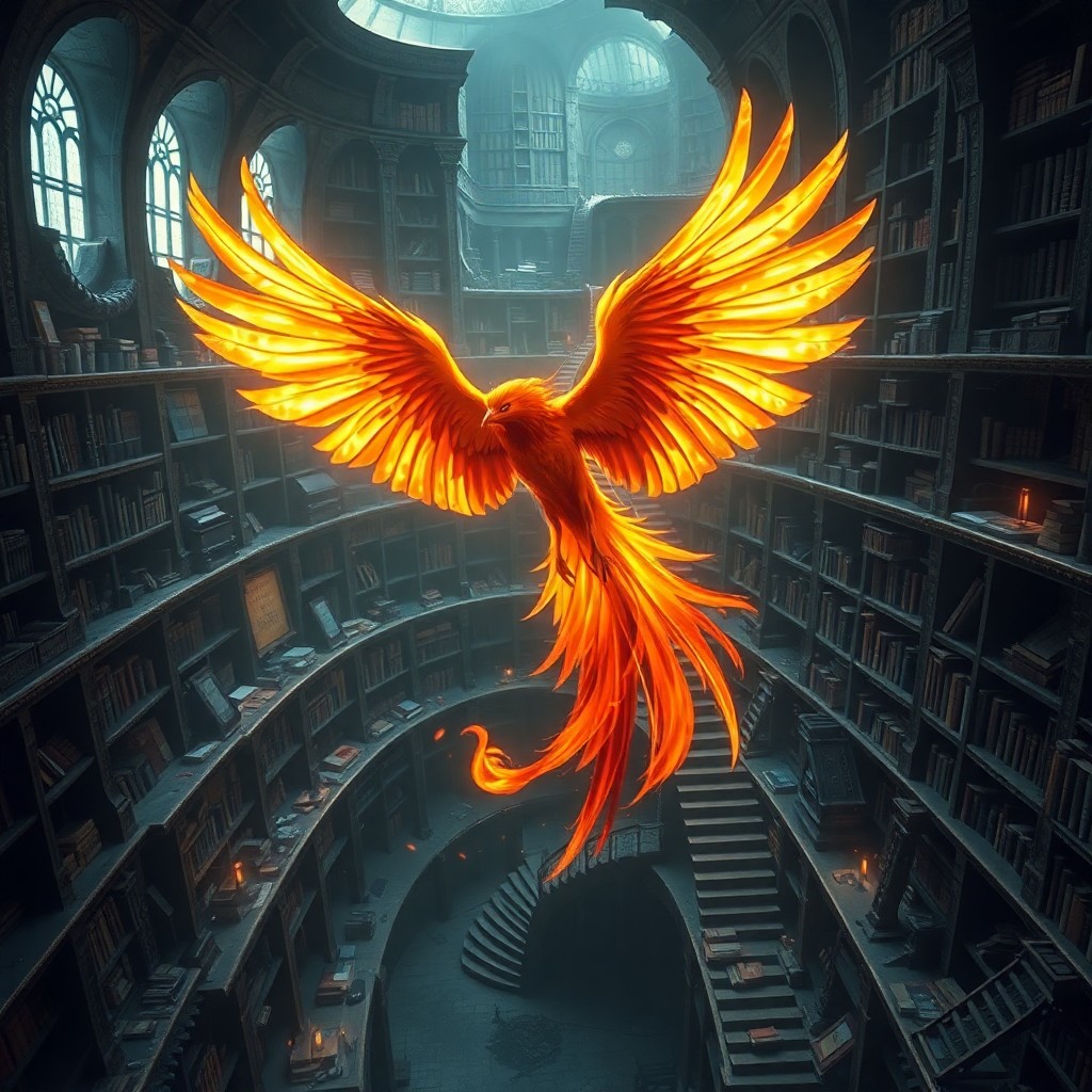 AI generated art for prompt: A mesmerizing digital artwork depicts an awe-inspiring phoenix soaring through the ruins of an ancie