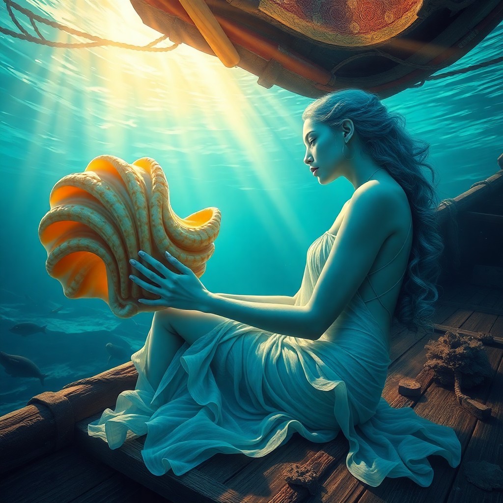 AI generated art for prompt: Envision an underwater tableau that merges surreal dreamscapes with hyper-realistic marine life. An 