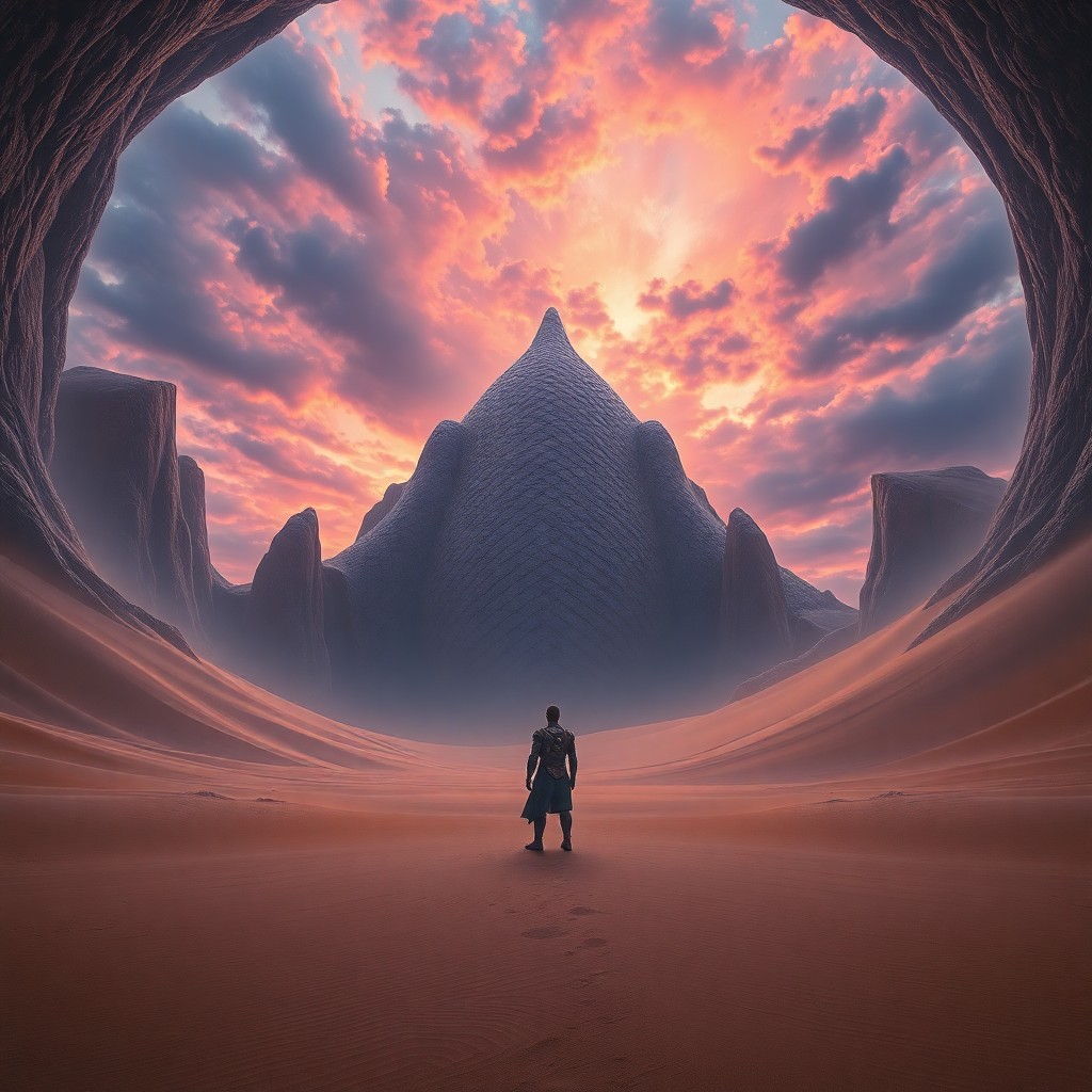 AI generated art for prompt: An awe-inspiring digital artwork portraying an enigmatic landscape from an otherworldly perspective,