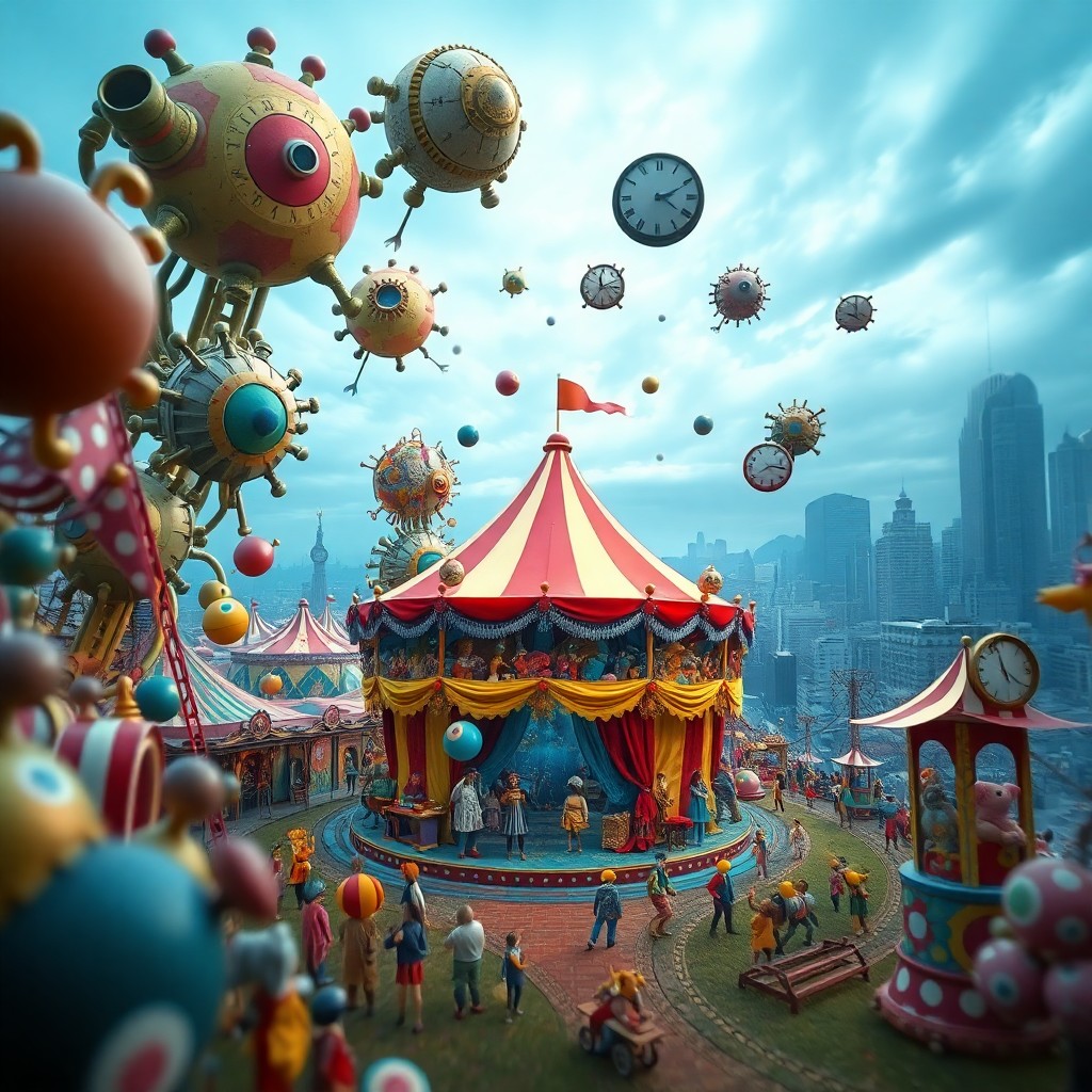 AI generated art for prompt: An imaginative digital art piece depicting a vibrant carnival scene from an unconventional perspecti