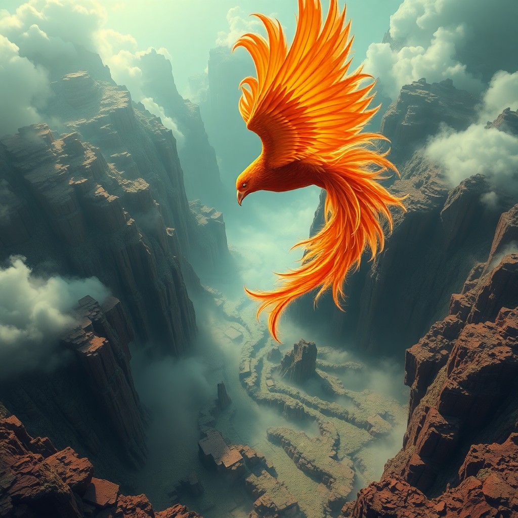 AI generated art for prompt: A captivating digital artwork depicting a dreamlike landscape where an awe-inspiring phoenix takes f